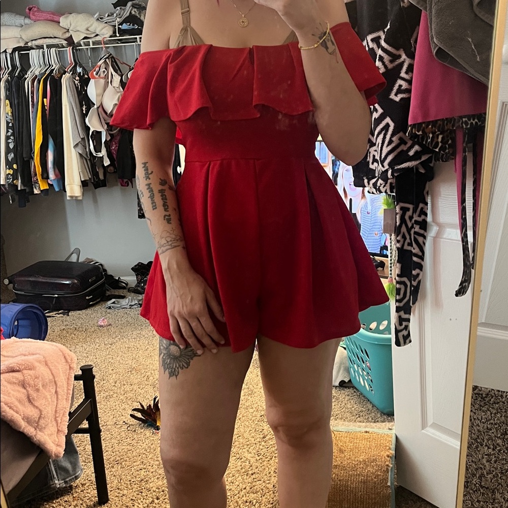 Red Off-Shoulder Romper